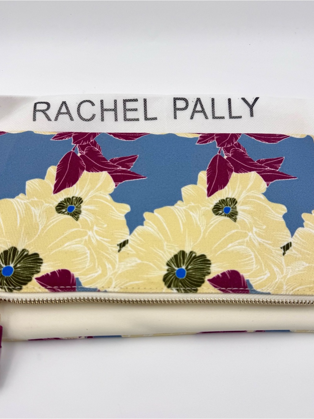Rachel Pally Reversible Folded Clutch Bag Pouch Blue Floral Flowers Yellow
